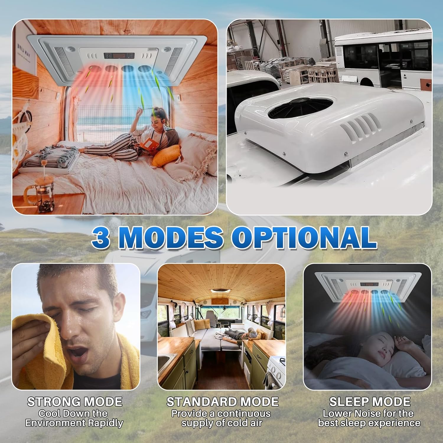 RV Rooftop Air Conditioner w/Heat 12 Volt, Campervan 13000BTU 12V Air Conditioner, Rapid Cooling 12 Volt Air Conditioner 2 in 1 for Van, RV, Yacht, Golf Carts, Road Machine, Caravan, Buses