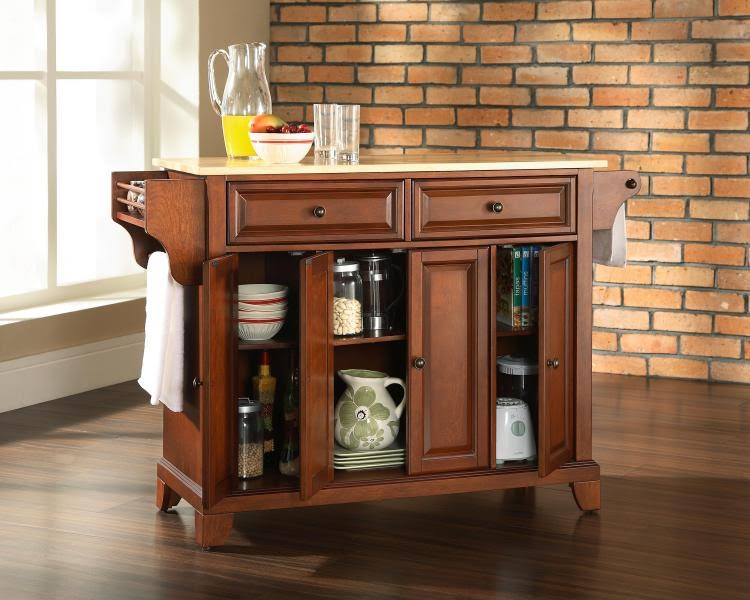 Crosley Furniture Natural Wood Top Kitchen Island, Cherry