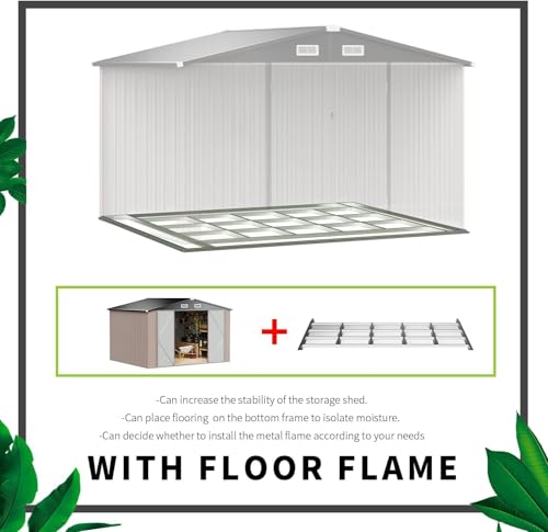 Aoxun 10 x 12FT Outdoor Storage Shed with Double Hinged Large Door Utility Garden Shed with Lockable Door & Sloped Roof Metal Sheds Outdoor Storage for Garden, Backyard, Patio and Backyard, Brown