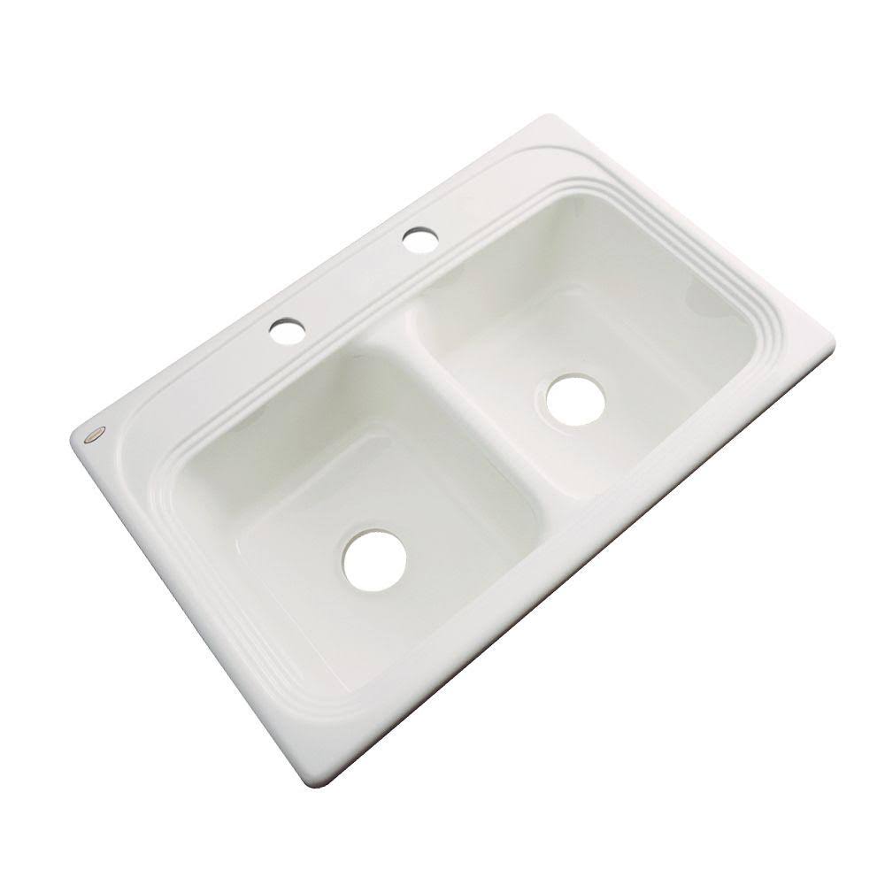 Thermocast Chesapeake Drop-In Acrylic 33 in. 2-Hole Double Bowl Kitchen Sink in Almond, Brown 43202