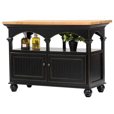 American Heartland 15145ebbot Poplar Kitchen Island with Oak Top, European Burnt Black