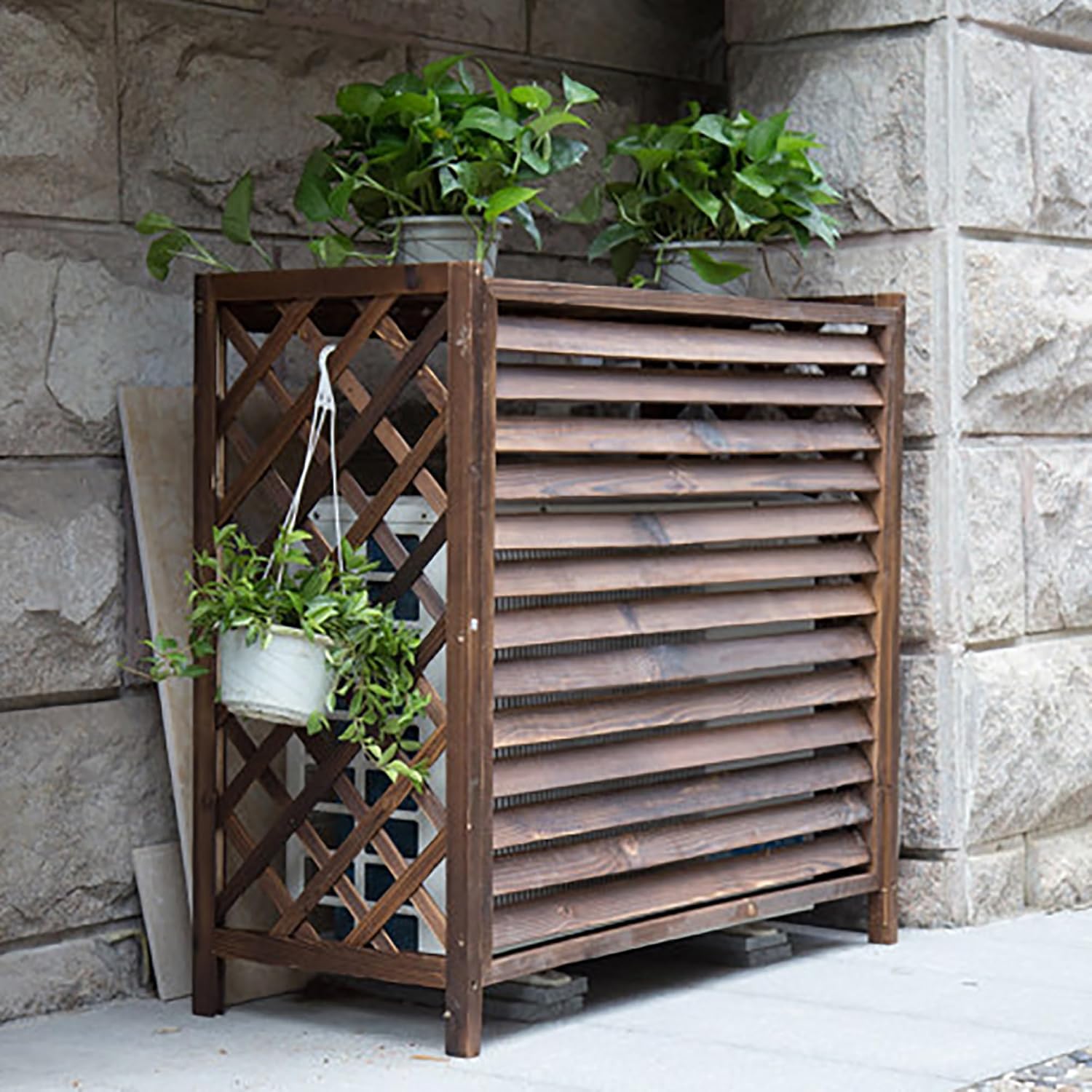 Ac fence for outside unit, Air Conditioner Privacy Fence Screen Outdoor, Outdoor unit mini split air conditioner cover, air conditioner fence 3 panel, Free Standing Plant Stand(Size:120*57*100cm)