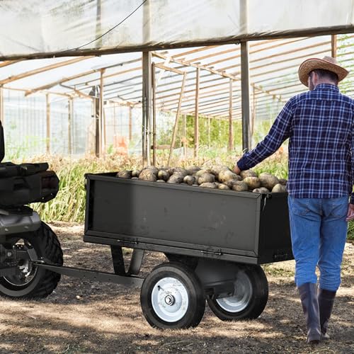 YINTATECH 500lbs Lawn Mower Trailer & ATV Dump Trailer - Heavy-Duty Tow Behind Dump Cart for Tractor, Mower, UTVs (Black)