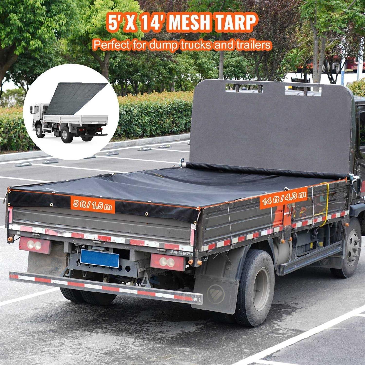 VEVOR Dump Truck Mesh Tarp PVC Coated Black Heavy Duty Cover with 5.5 18oz Double Pocket - Shop Hardware Tools Online Store