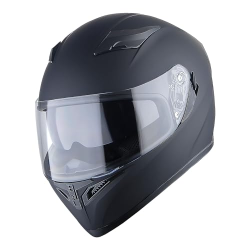 1Storm Motorcycle Full Face Dual Visor Helmet Bundle with Spoiler and Motorcycle Bluetooth Headset: HJK316 Matt Black