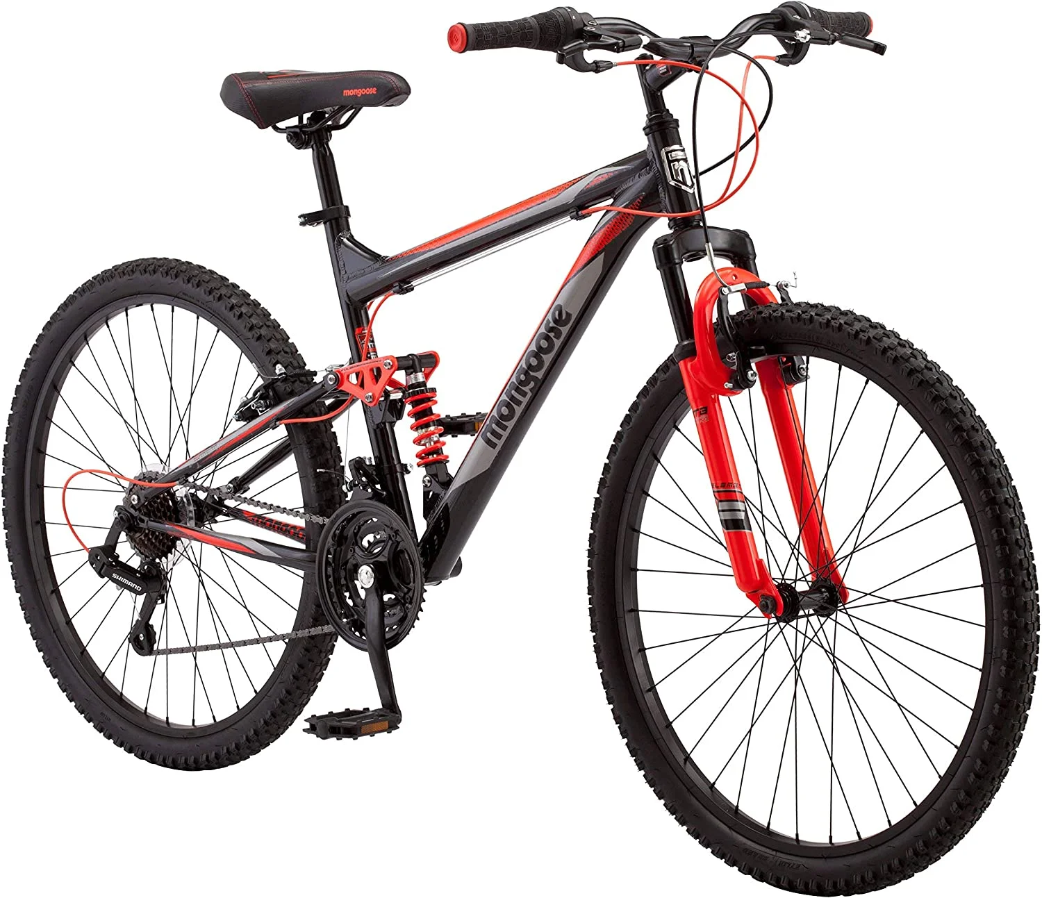 Mongoose Status 2.2 Men's with Full and Suspension 26 In. Bicycle, Black - Curated Treasures Market