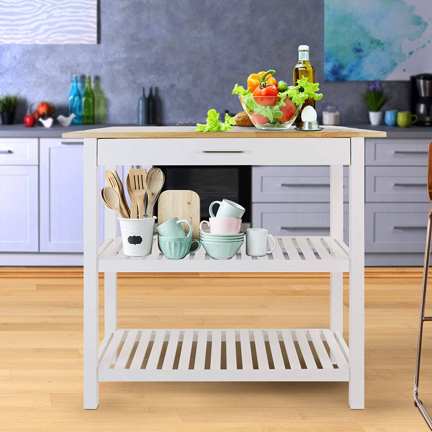 Kitchen Island with Solid American Hardwood Top, Natural/White, 40x22