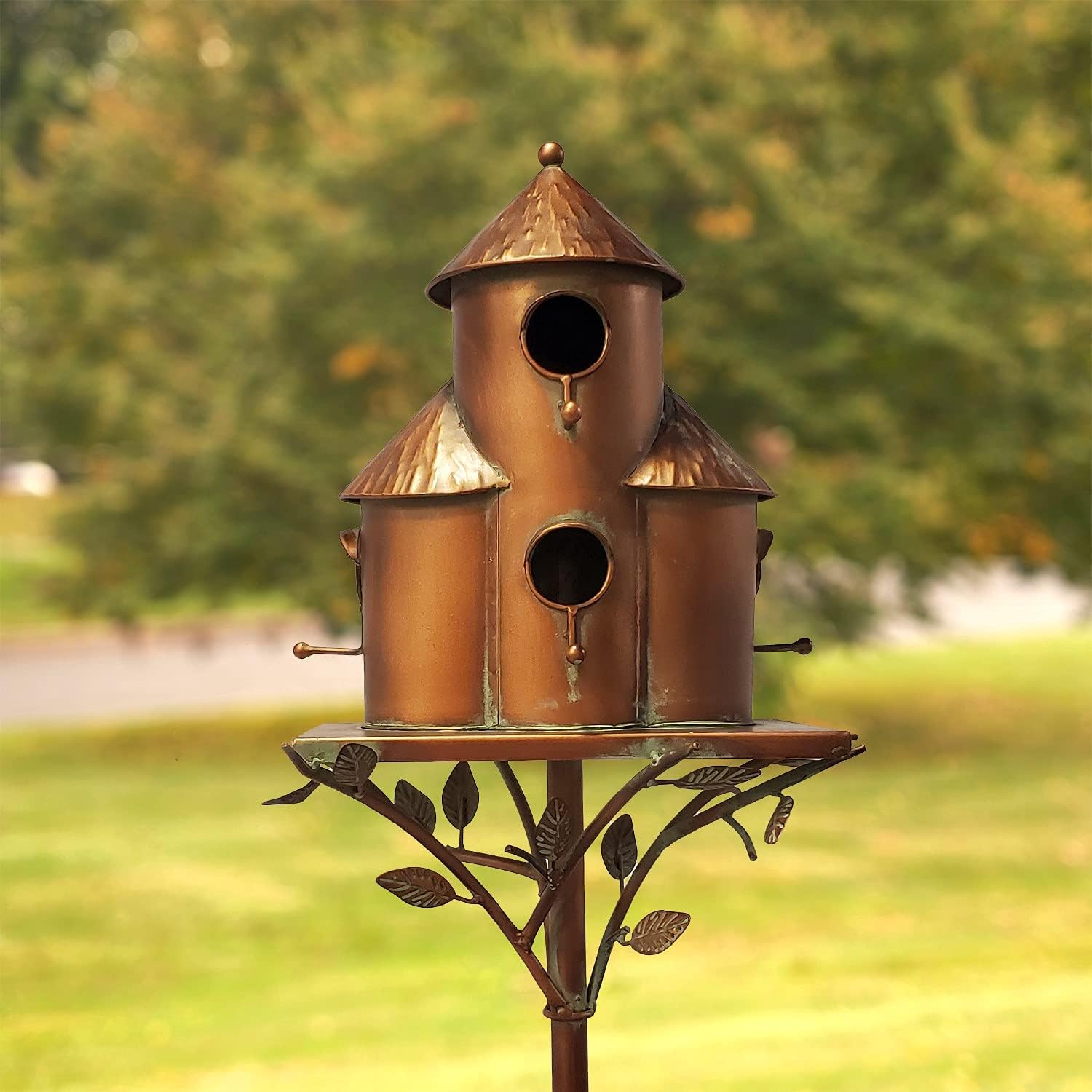 Zaer Ltd. Large Copper Colored Multi-Birdhouse Stakes, Room for 4 Bird Families in Each (Castle Home)