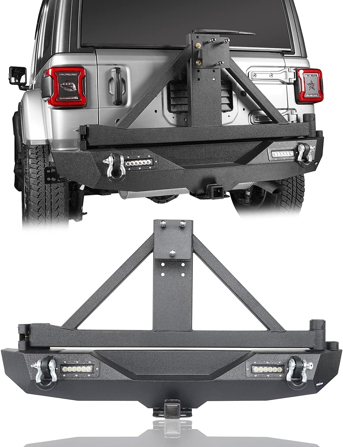 u-Box JL Solid Steel Rear Bumper w/ Spare Tire Carrier & LED Floodlights Compatible with Jeep JL & JLU Wrangler 2018 2019 2020 2021 2022