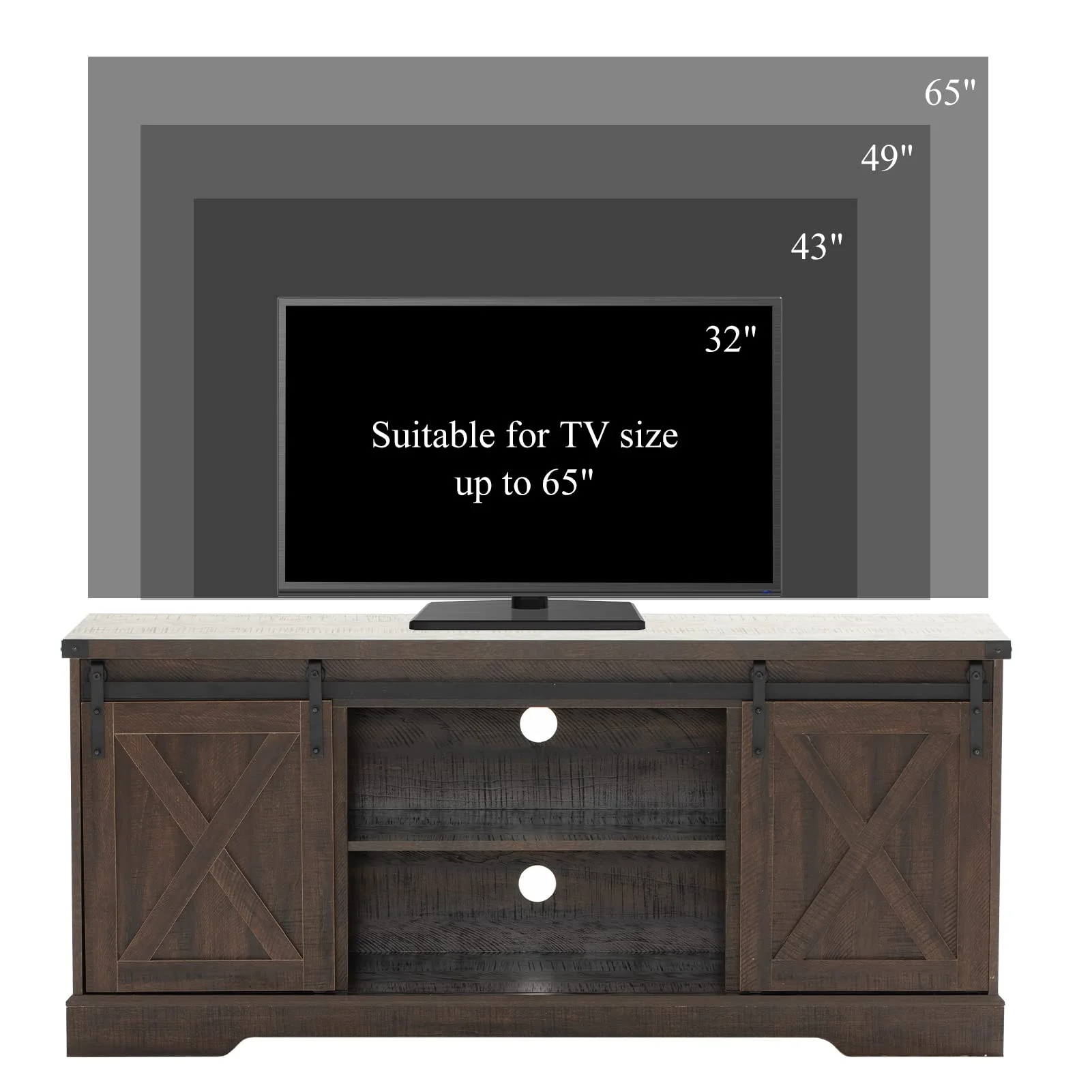 Chvans Farmhouse Barn Door TV Stand for up to 65 TVs /23 Electric Fireplace, Entertainment Center Console Table with Adjustable Shevles(58)