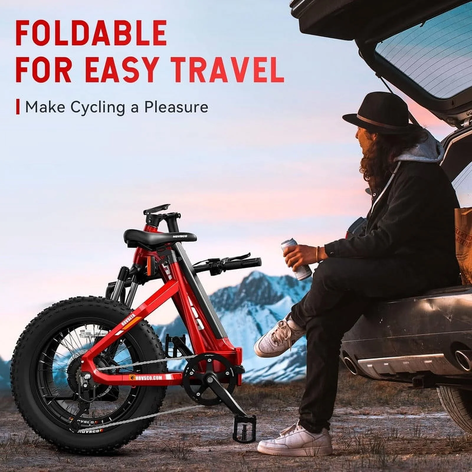 HOVSCO Folding Electric Bike, 750W Step-Thru 20 inch Fat Tire Ebike, 28 MPH, 48V 15Ah Removable Battery, Dual Hydraulic Suspension & Brake, Red - Curated Treasures Market
