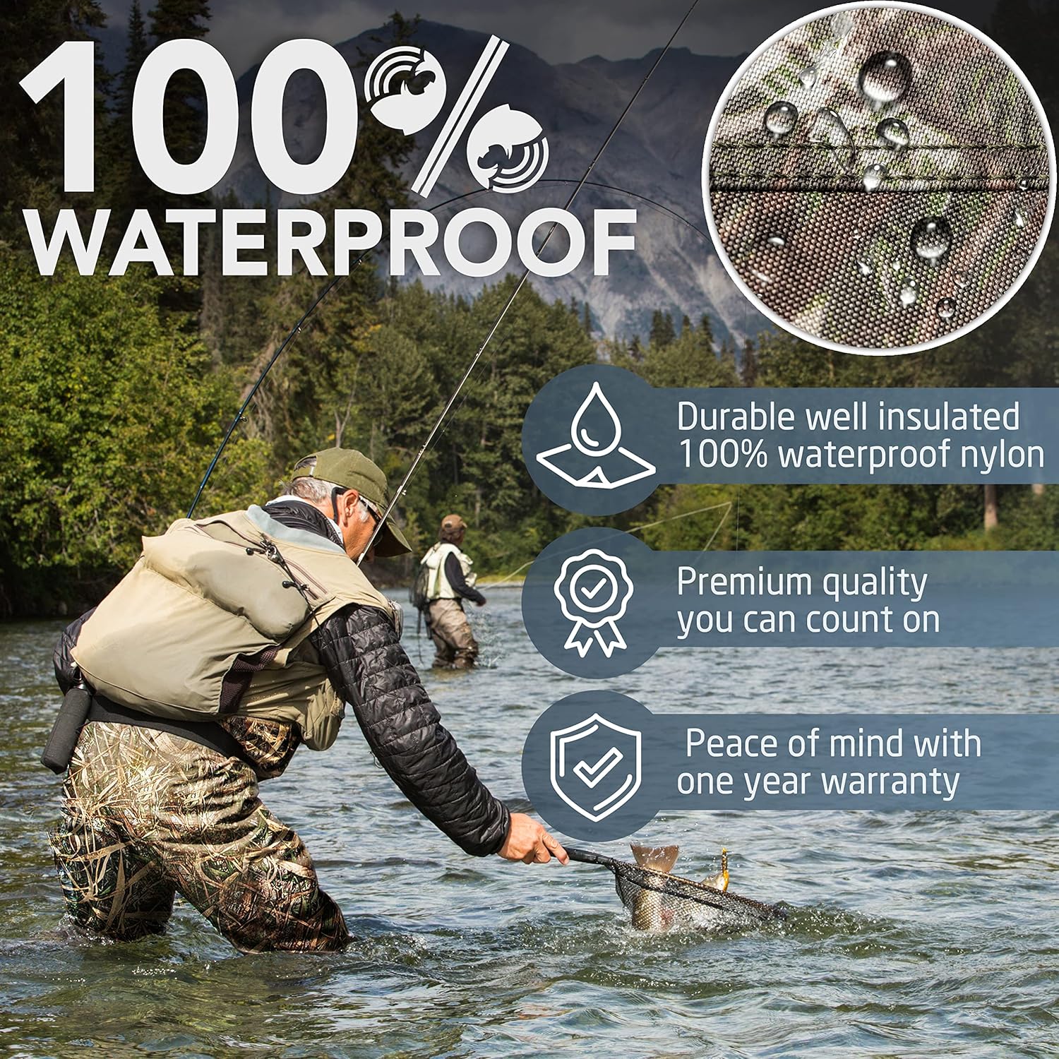 Foxelli Chest Waders – Camo Hunting & Fishing Waders for Men & Women with Boots, 2-ply Nylon/PVC Waterproof Bootfoot Waders