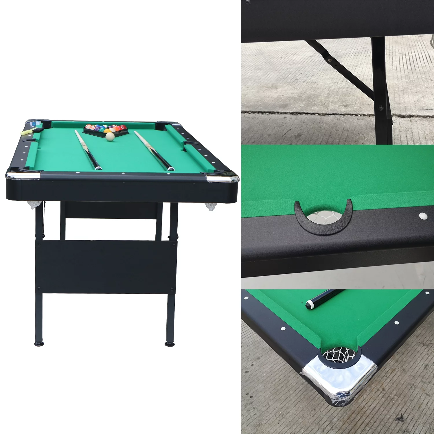 SEGMART Billiards Table - Portable Pool Table - Includes Full Set of Balls, 2 Cue Sticks, Chalk, and Felt Brush， Green - Curated Treasures Market