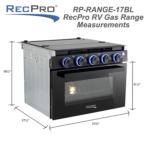 RecPro RV Stove | 21" x 17" Cooktop | 17" Tall Gas Range | Black or Silver Finish | Optional Vented Range Hood