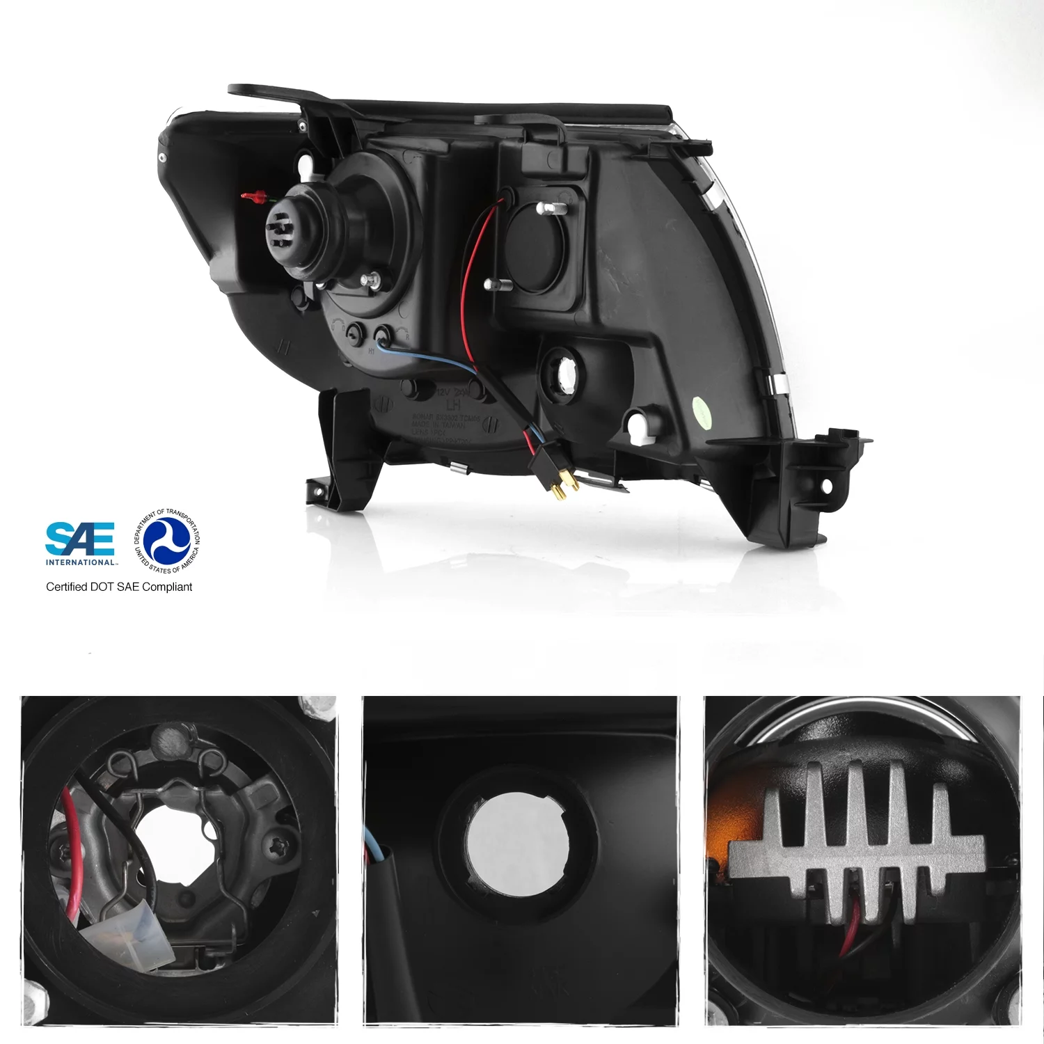 AKKON - Fits 2005-2011 Toyota Tacoma LED Module White LED Tube & Projector Headlights - Black Housing