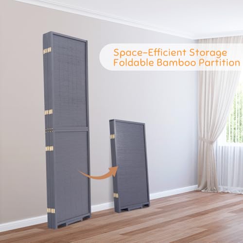 Bamboo Room Divider Folding Privacy Screens, Wall Divider for Room Separation, Portable Room Partitions and Dividers, 5.6FT Bamboo Mesh Woven Room Divider Panel (Brown, 4 Panel)