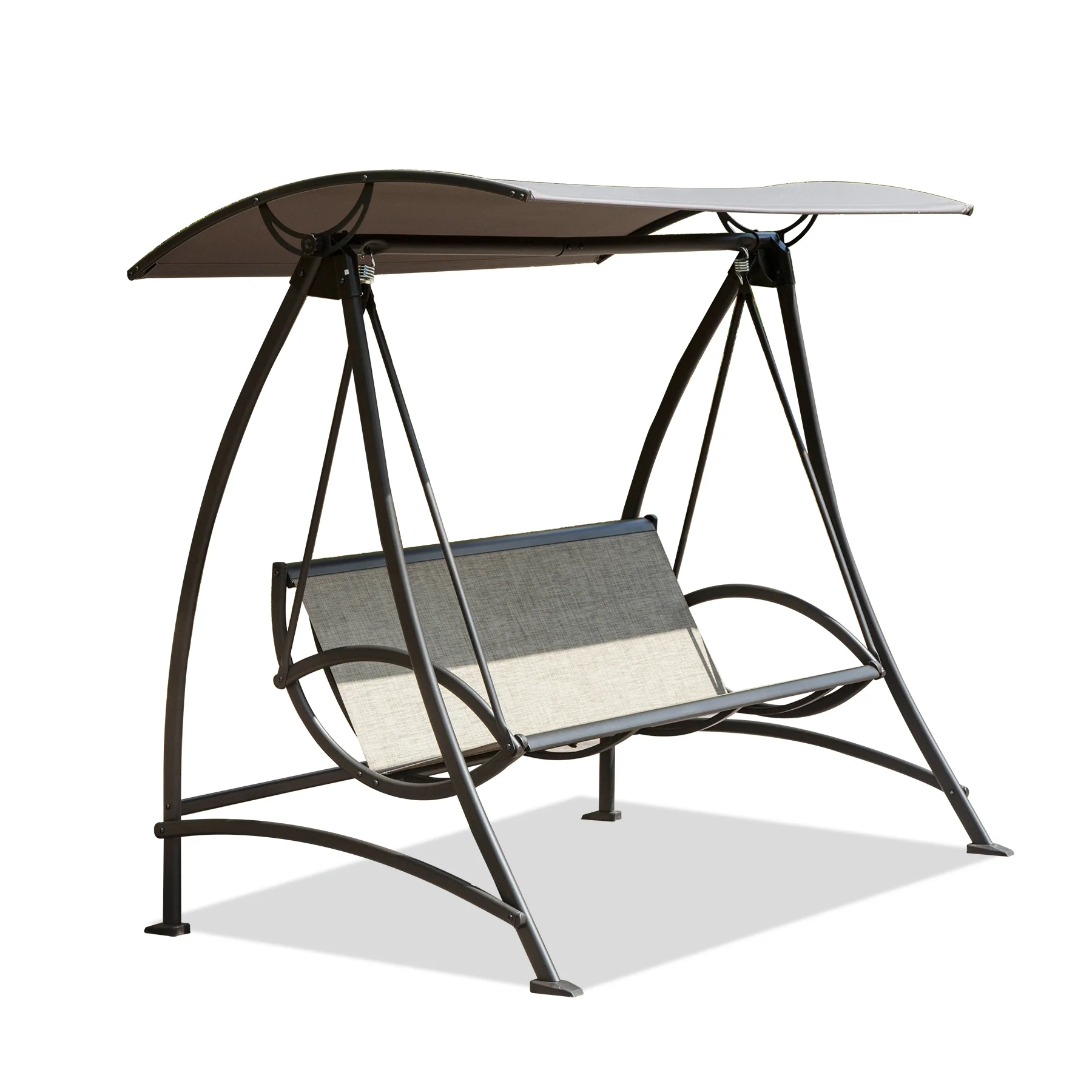 Domi Porch Patio Swing with Adjustable Canopy, 3-seat Swing with Stand, Outdoor Swings w/Armrests, Weather Resistant Steel Frame and Textilene Fabric