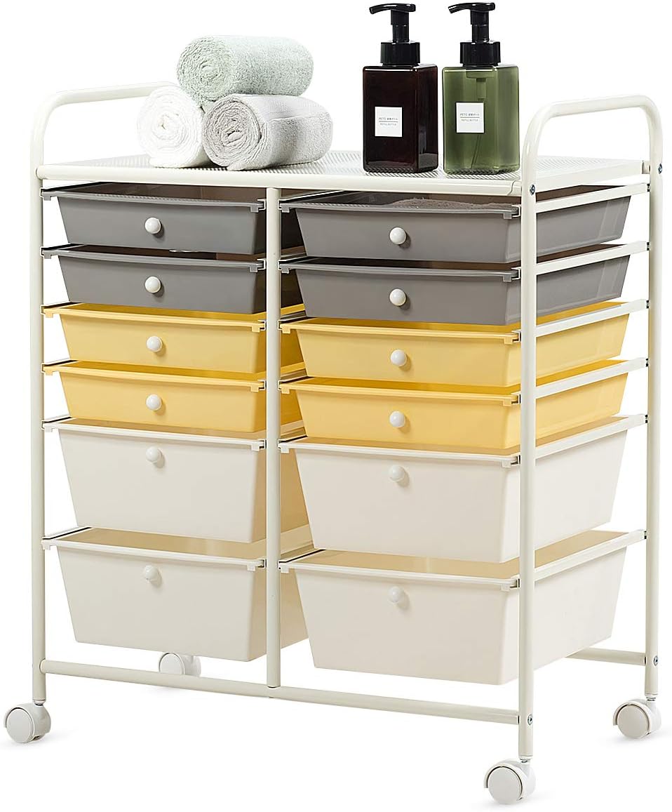Giantex 12 Drawer Rolling Storage Cart Tools Scrapbook Paper Office School Organizer (Black) Pack of 2