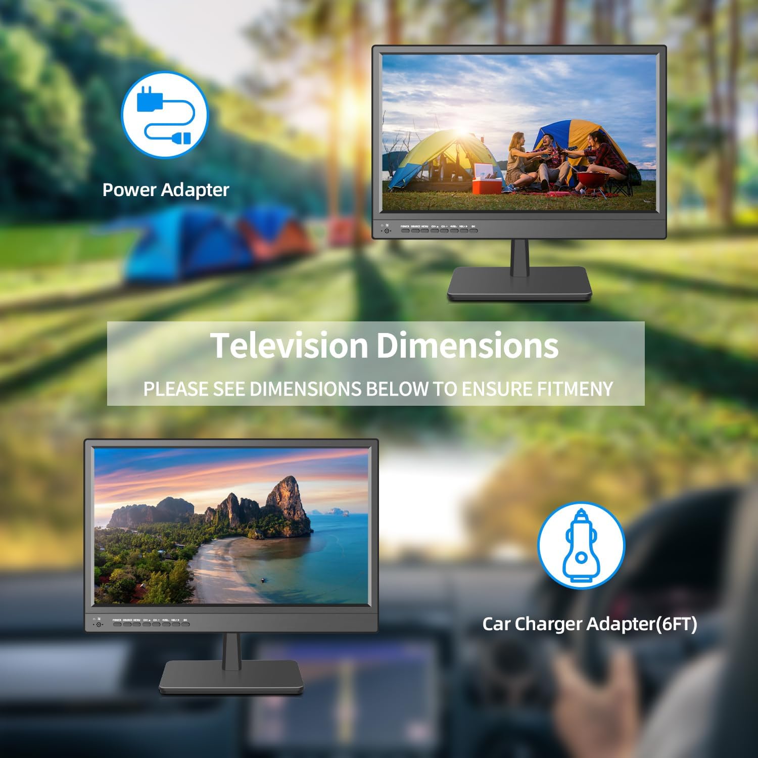17inch TV,Small Flat Screen TV with ATSC Digital Tuner-HDMI &USB Port-Dual Power-12 Volt Charger Cable and AC Power Suitable-for Caravan,Kitchen,Bedroom