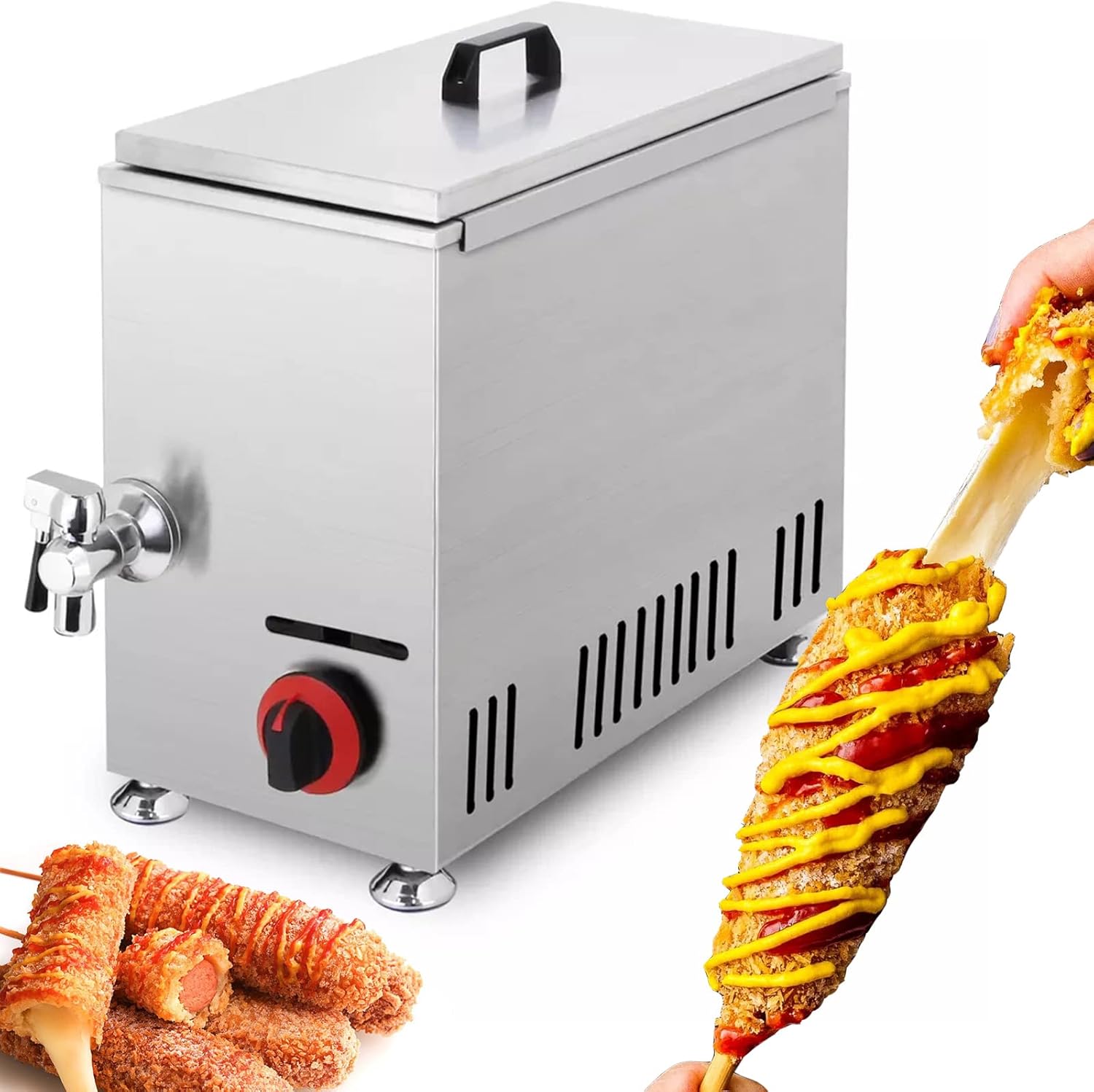 Corn Dog Fryer Commercial Cheese Hot Dog Sticks Maker Machine LPG Gas Deep Fryers For Kitchen Restaurant Snack Bar Canteen Home