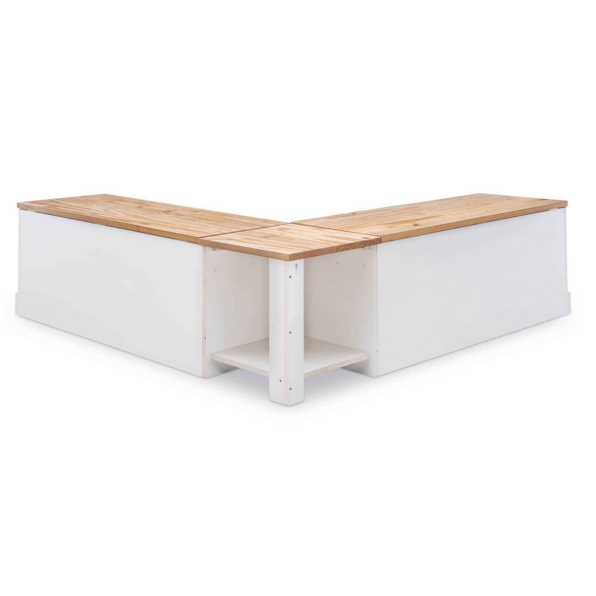 Linon Tobin Backless Corner Breakfast NOOK with Table and Storage, SEATS 4, Natural Finish
