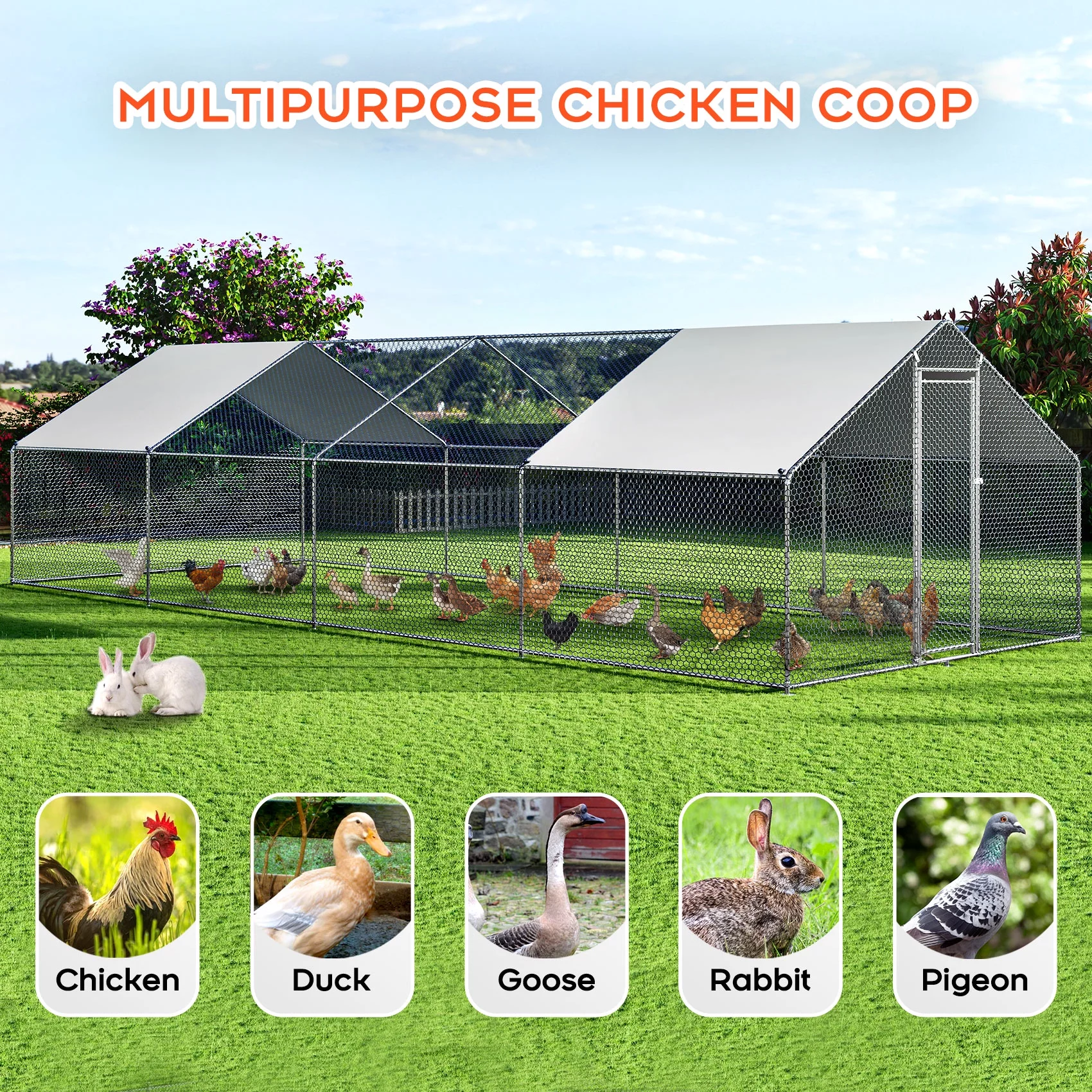 TCFUNDY 27x10ft Large Chicken Coop, Backyard Chicken Pen Run House with Wateroof & Sun-Proof Cover, Outdoor Walk-in Chicken Runs for Yard, Poultry Cage