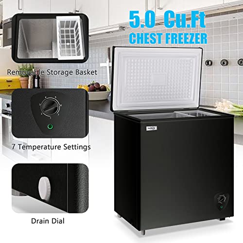 Chest Freezer Small Deep Freezer White Top Door Mini Freezer with Removable Basket, Low Noise, 7 Adjustable Temperature and Energy Saving Perfect for Home Garage Basement Dorm or Apartment Business