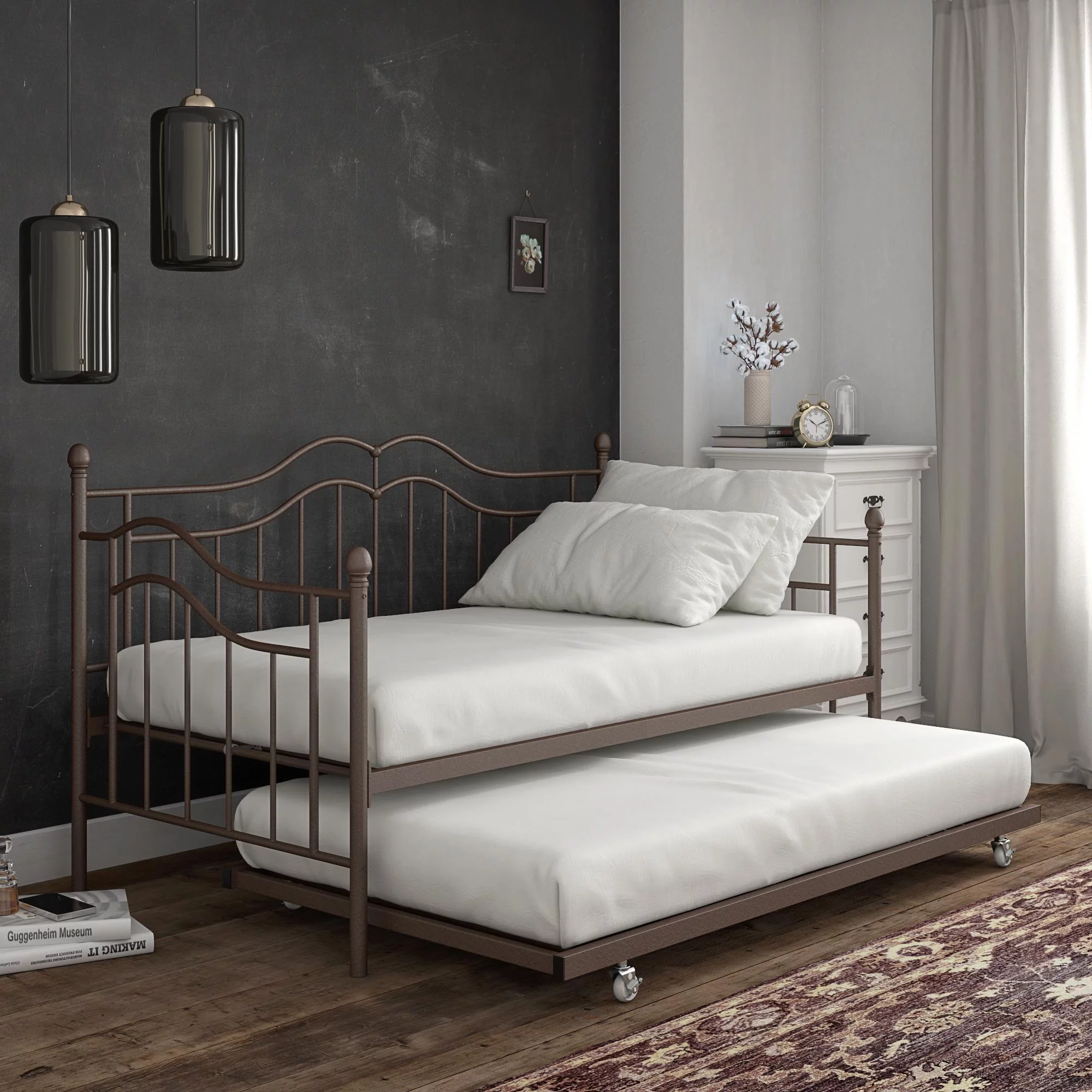Desert Fields Tokyo Metal Daybed And Trundle, Twin/Twin Size Frame, Bronze