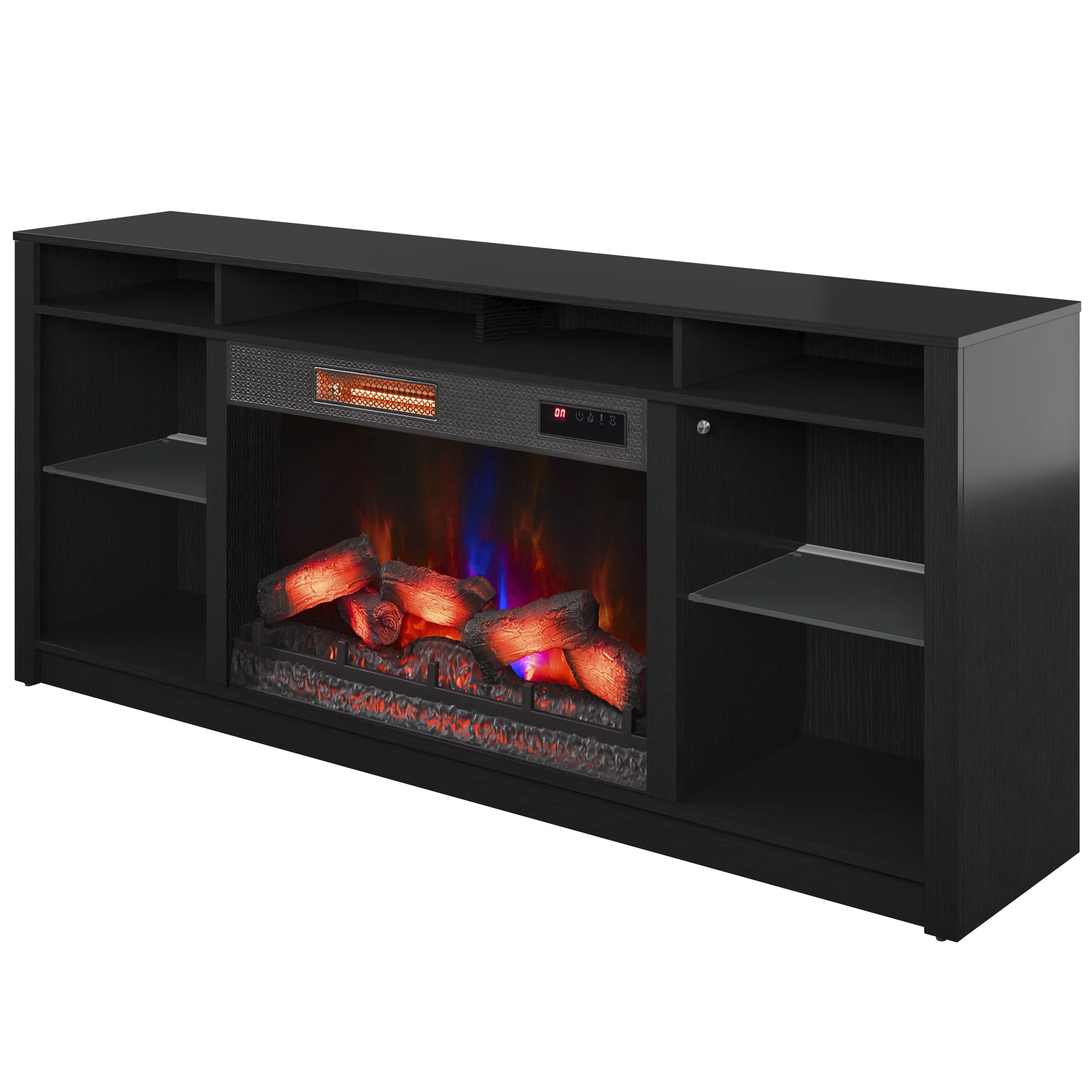Twin Star Home Modern Contemporary TV Stand for TVs up to 80" with 33" Electric Fireplace and Interior Lights, Black