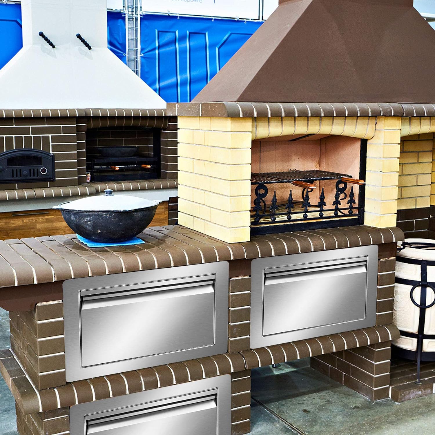 Hottoby Outdoor Kitchen Drawers Stainless Steel Double Access BBQ Drawers Box Frame Style Flush Mount for Outdoor Kitchen Cabinets& BBQ Island/Grill(18''x20''x15'' 304BBQ Storage Double Drawers)