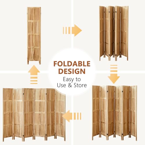 Wood Room Divider 4 Panel, 5.6 FT Tall Room Divider and Folding Privacy Screen, Partition Divider for Room Separation, Wooden Wall Divider Screen for Home Office Bedroom (Retro White)