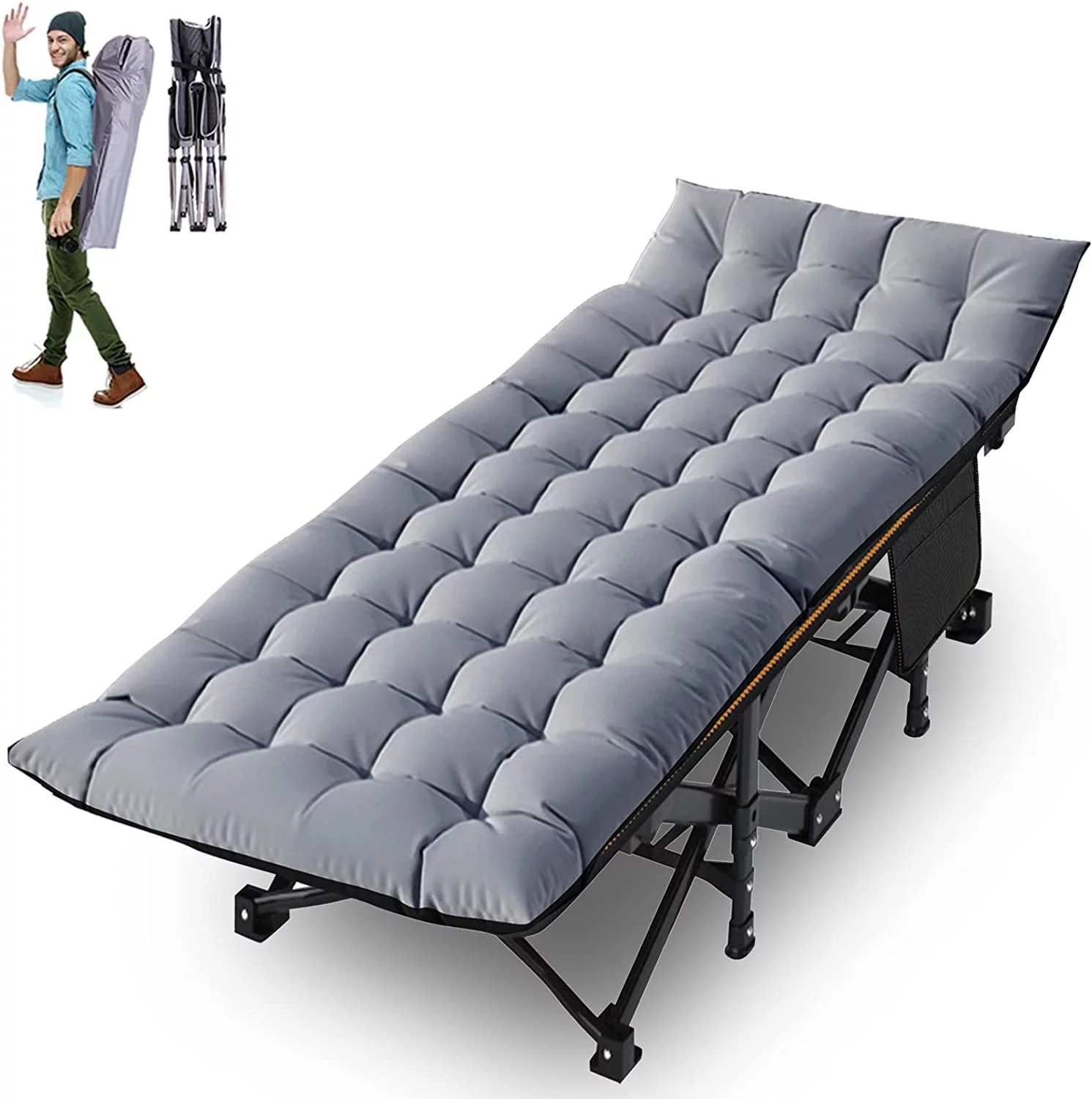 Slsy Folding Bed with 3.3 Inch 2 Sided Mattress & Carry Bag for Adults & Kids, Camping Cot, Sleeping Cot, Folding Guest Bed, Heavy Duty Supports 880 Lbs