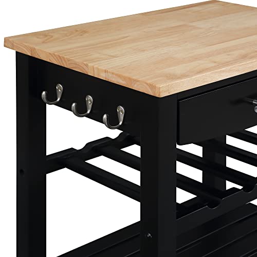 Convenience Concepts Ellaine 4 Tier Butcher Block Kitchen Cart with Drawer and Wine Rack