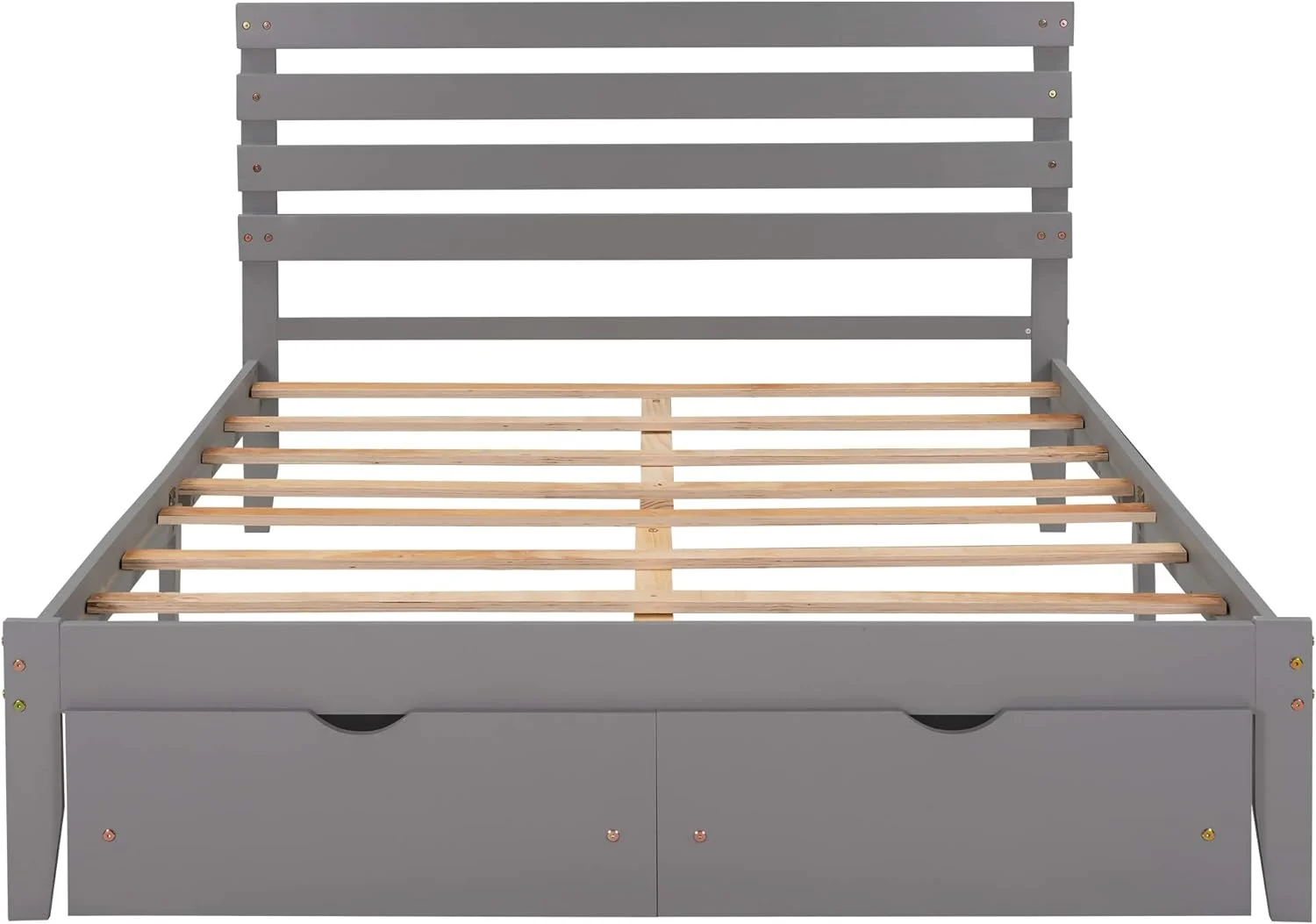 Queen Bed Frame, Queen Platform Bed With Storage Drawers, Wood Platform Bed Frame With Headboard, Wood Slats Support, No Box Spring Needed, Easy Assembly, Grey