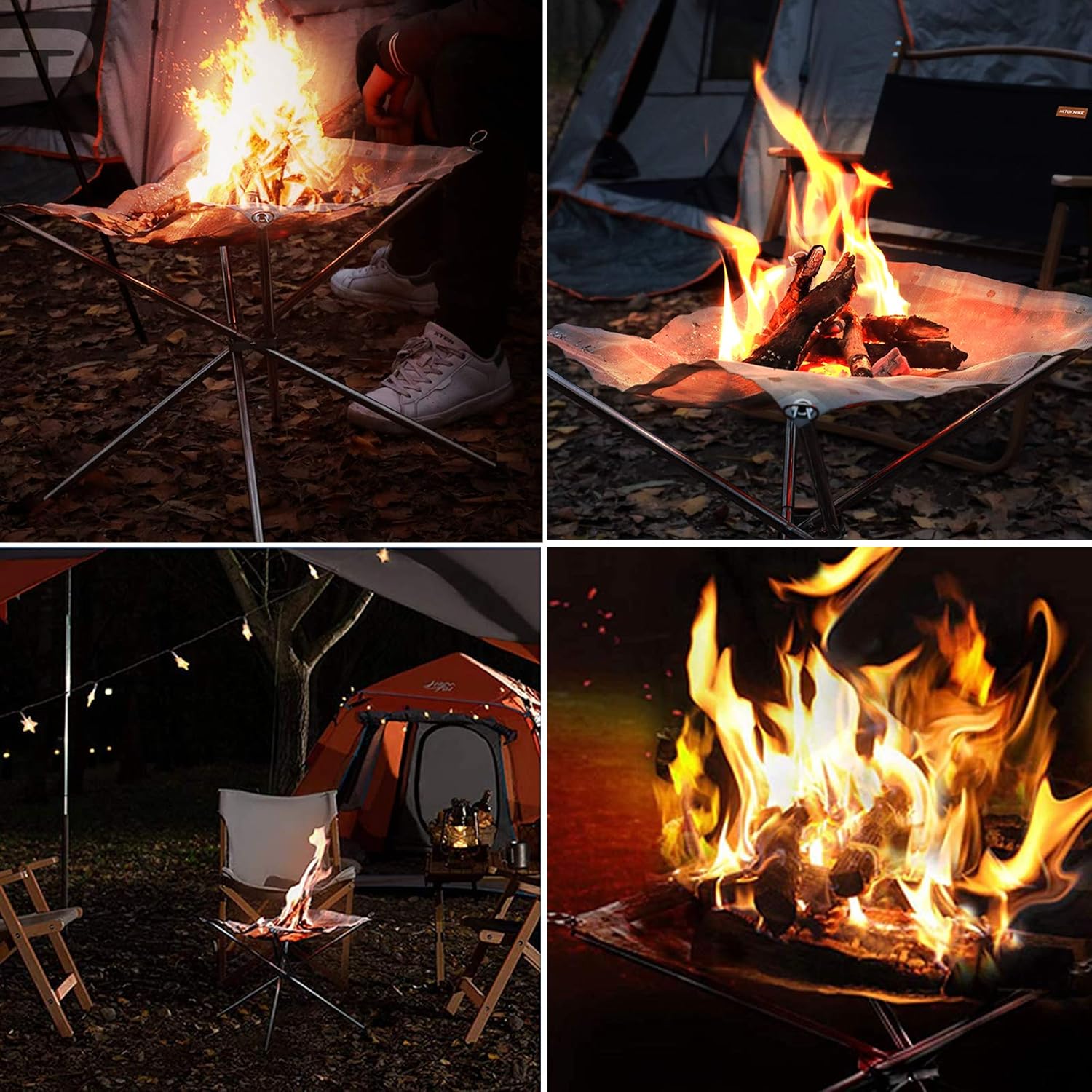 Bavnnro Portable Fire Pit ,Collapsing Steel Mesh Fireplace, Outdoor Campfire Pit Foldable Fire Pit for Camping Backyard Beach and Wood Burning - Carrying Bag Included (22 Inch)