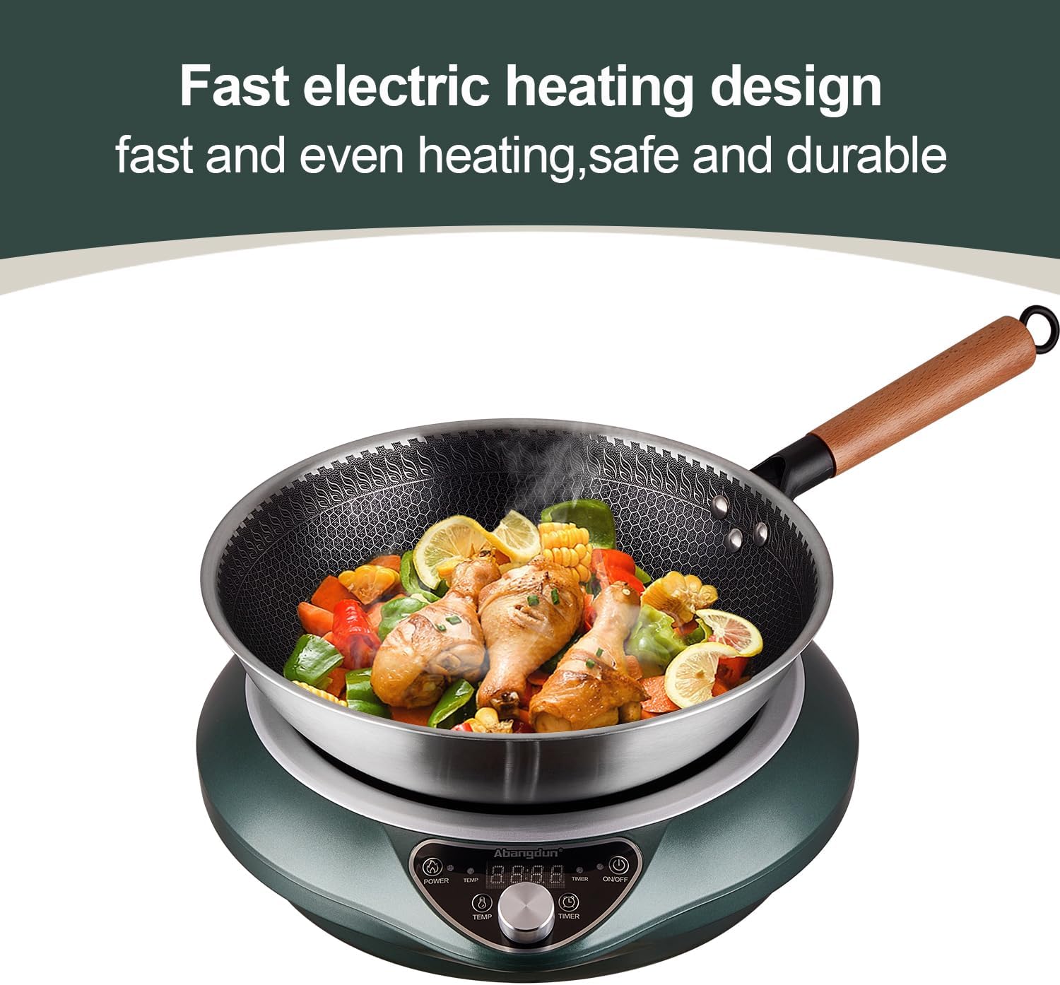 Induction Wok Cooktop 1700W 120V Concave Induction Cooker Wok Burner(Authentic 13.4-inch 304 Stainless Steel Cooking Wok Pan Included) Electric Stove Hot Plate with Large Coil