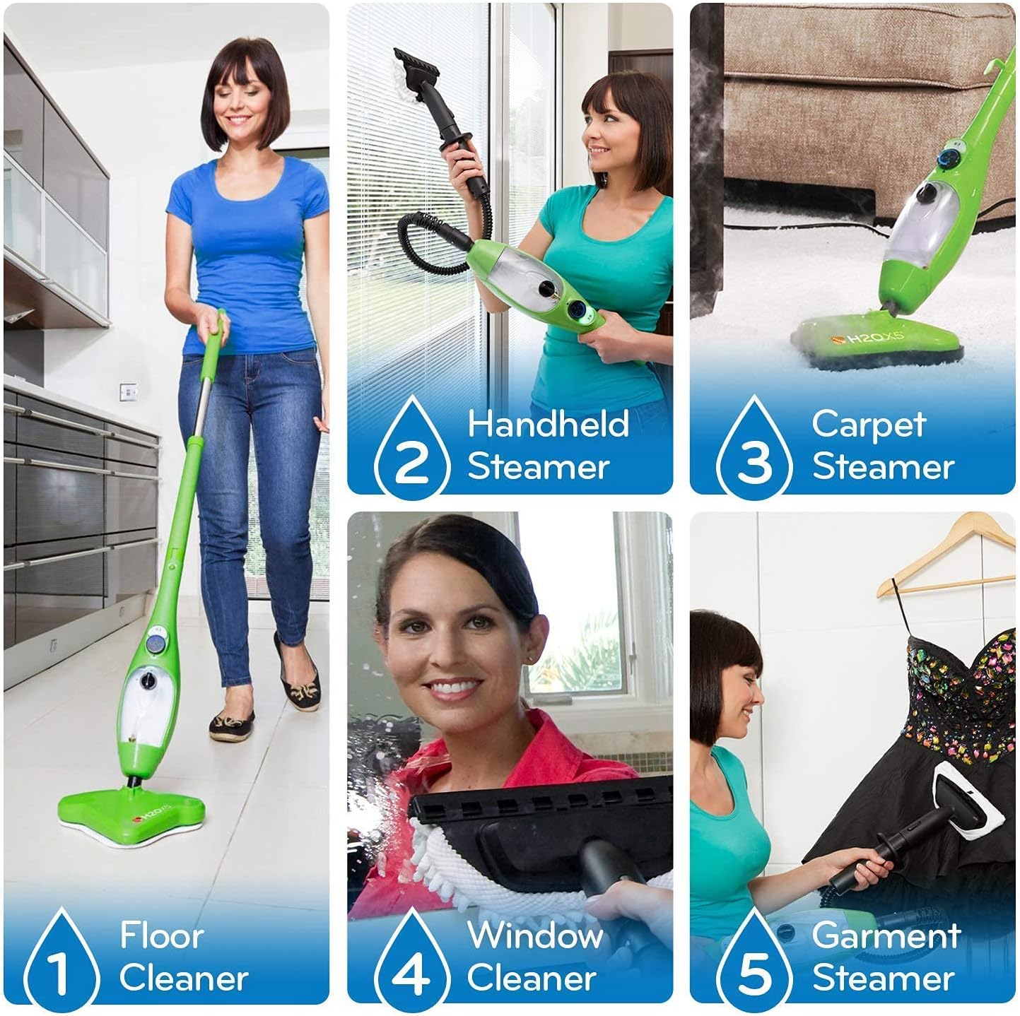 X5 Elite Mop 5 in 1 All-Purpose Hand Held Steam Cleaner for Home Use, with 17 Piece Accessory Kit For Floor,Window