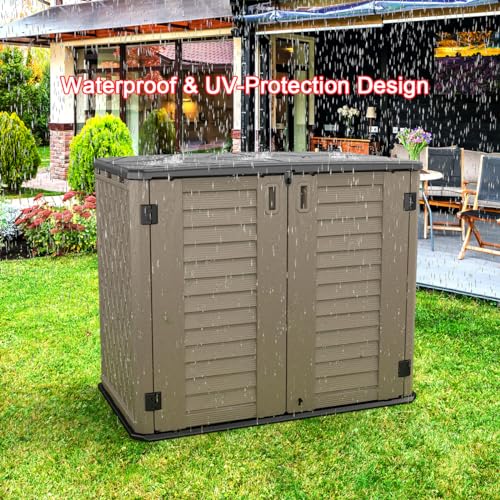 KINYING Horizontal Outdoor Storage Shed,47 Cu.ft Resin Outdoor Storage Cabinet Waterproof for Garden/Patio/Backyards