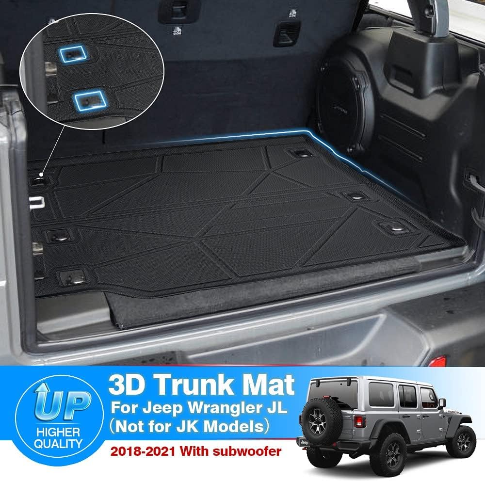 Cartist Custom Fit for Cargo Liner 2018-2022 Wrangler JL 4 Door Unlimited with Subwoofer 3D Trunk Floor Mat Anti-Slip (Not for JK , Not for 2DOOR, Not for 4xE Models) Pack of 2