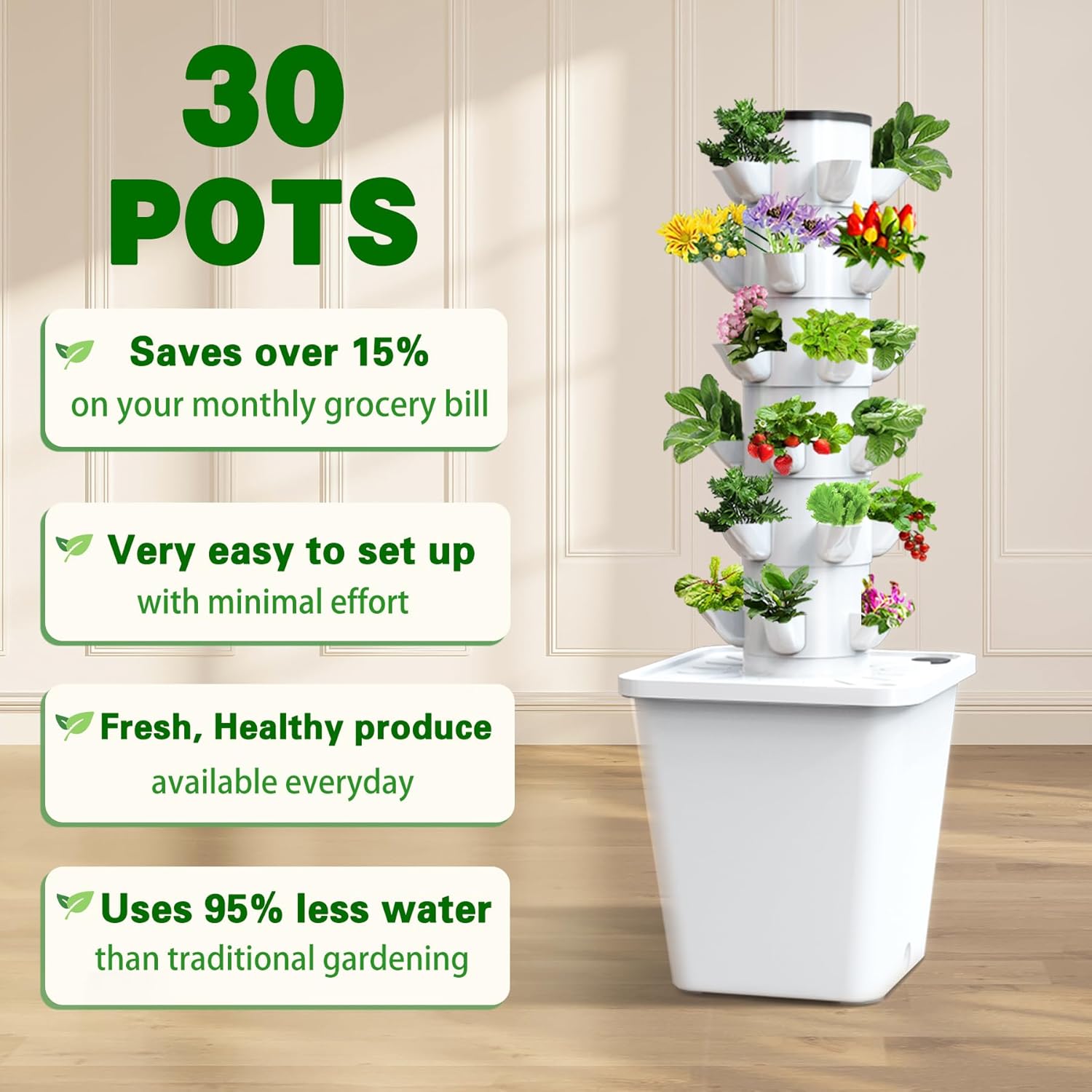 Sjzx Tower Garden Hydroponics Growing System,Indoor Smart Garden,Nursery Germination Kit Including Smart Plug，Water Pump(No Seedlings Included)