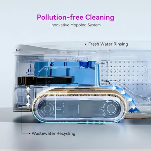 XWOW R2 Robot Vacuum and Mop Combo with Real-Time Cleaning Crawler Mop, Robot Vacuum Cleaner with Laser Obstacle Avoidance LDS Lidar Navigation, Self Cleaning Dock Self Filling Washing and Drying
