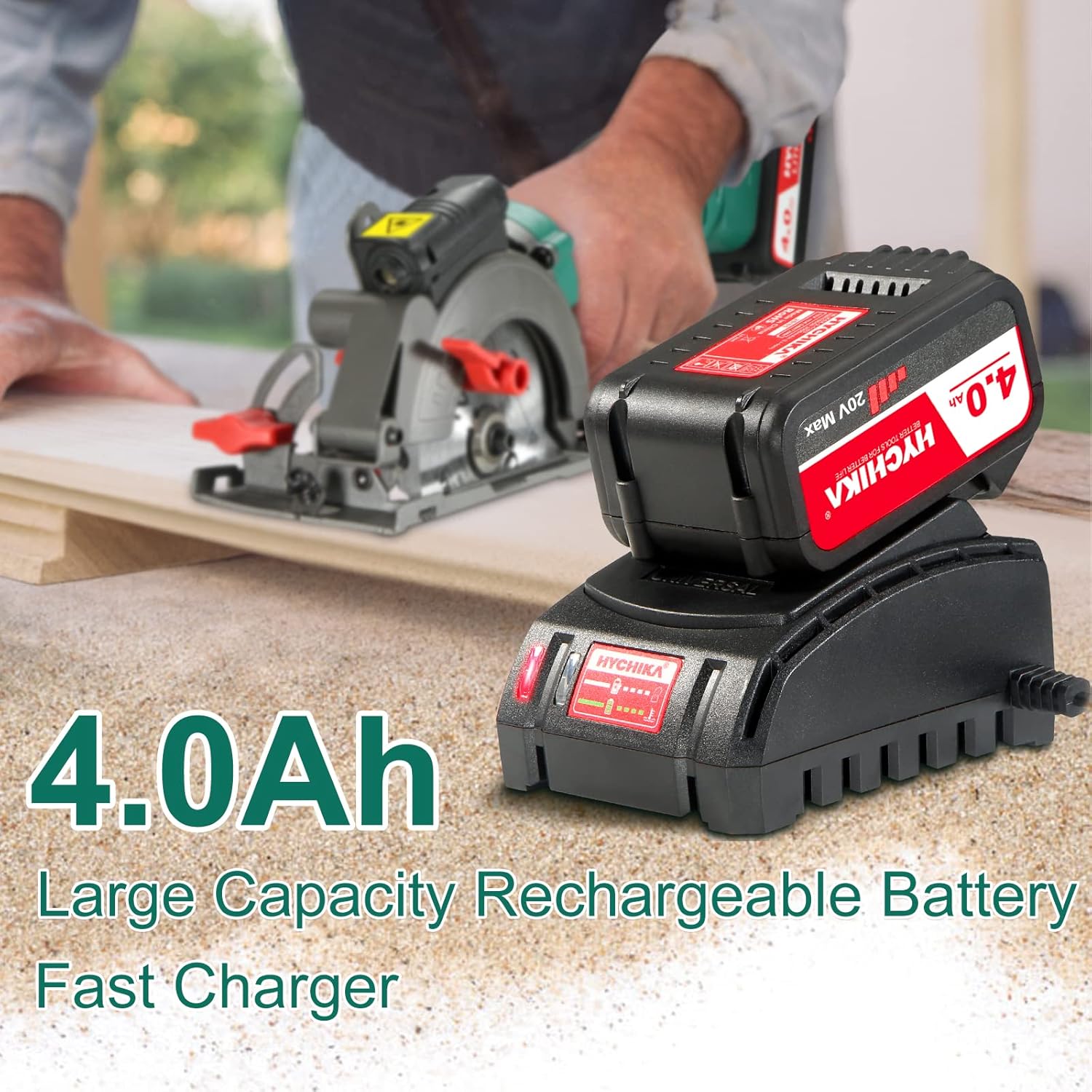 HYCHIKA Cordless Circular Saw,20V Mini Circular Saw with 4.0Ah Battery，3 Blades(4-1/2",4-9/10"),3500RPM Max Cuting Depth:90°(48mm)/45°(32mm),Compact Circular Saw for Wood, Plastic and Soft Metal