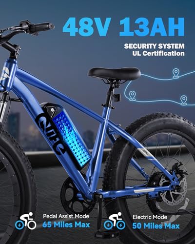 Racer Plus Adult Electric Bicycle, Peak 1000W Motor Electric Bike for Adults, Up to 28MPH 65Miles, 26x4.0 Fat Tire Electric Mountain Bike with 48V 13AH Battery, 7 Speed Front Suspension E Bike