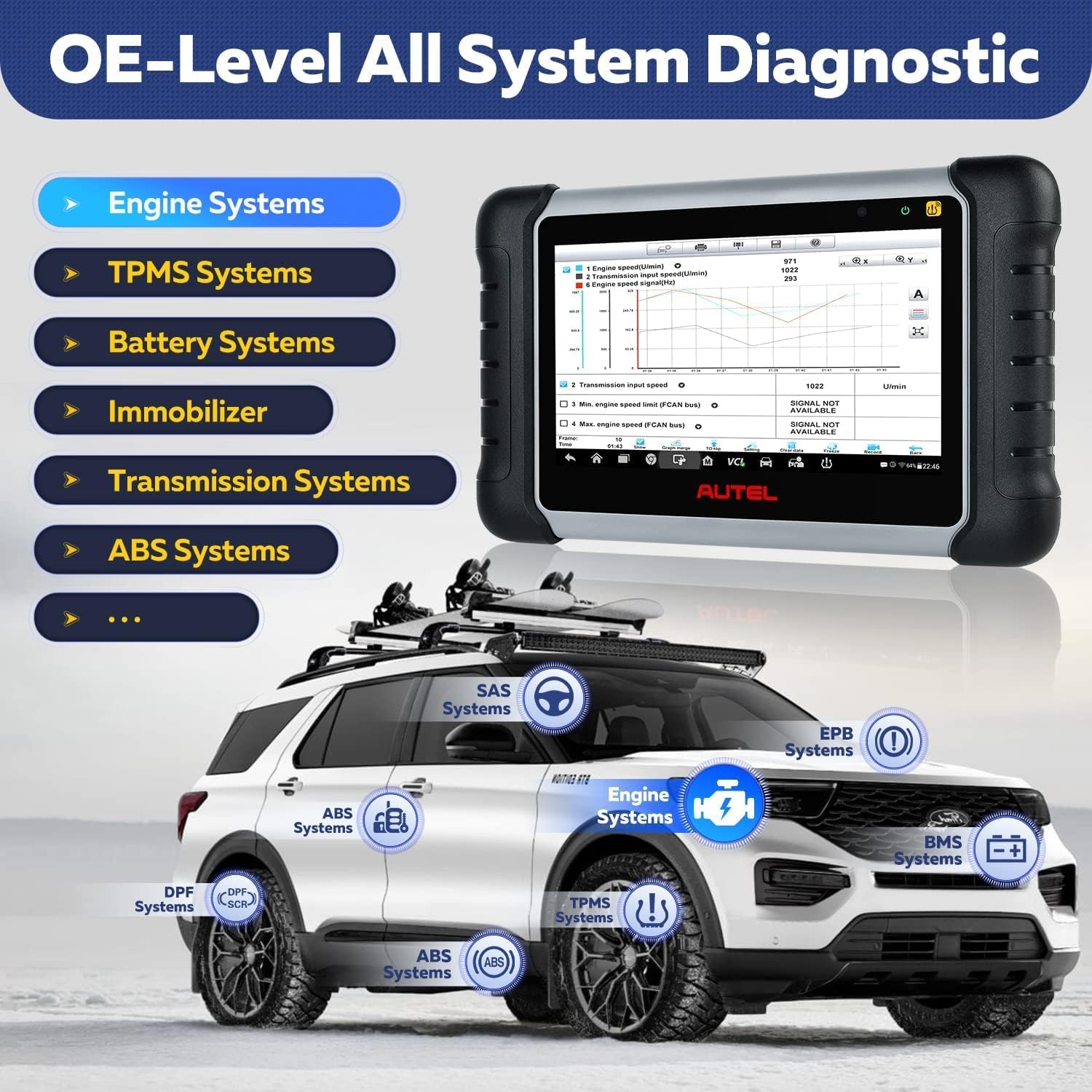Autel MaxiCOM MK808BT Diagnostic Scan Tool - 2022 Upgraded Ver. of MK808/MX808, All System Automotive Scanner with 25+ Service Functions, Injector Coding, ABS Auto Bleed, Oil Reset, EPB, BMS, SAS, DPF