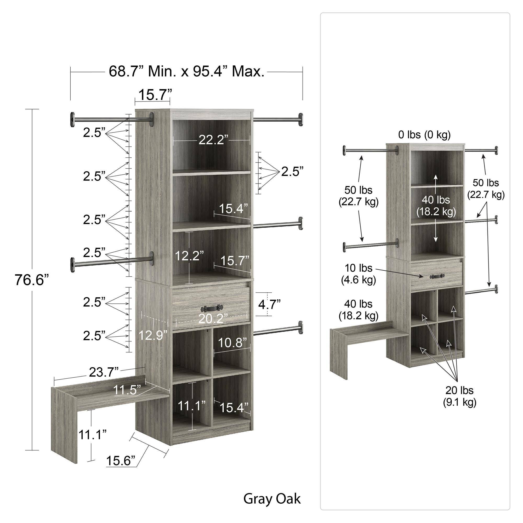 Little Seeds Nova Grow with Me Adjustable Kids Closet Organizer System - Grey Oak