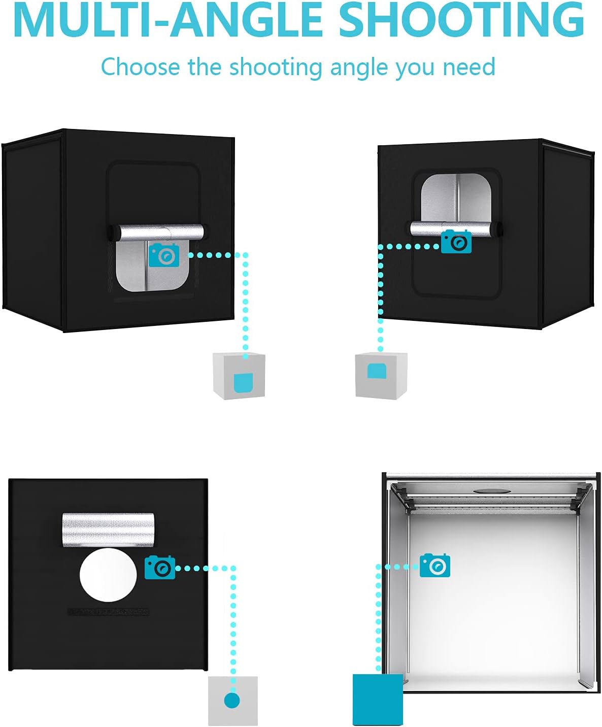 FOSITAN Bi-Color 2600K-8500K Photo Box, 39"/100cm Dimmable Photo Light Box Portable Folding Shooting Studio Tent with 4 Color Backdrops, 2 LED Light Bars,13000LM for Professional Product Advertising