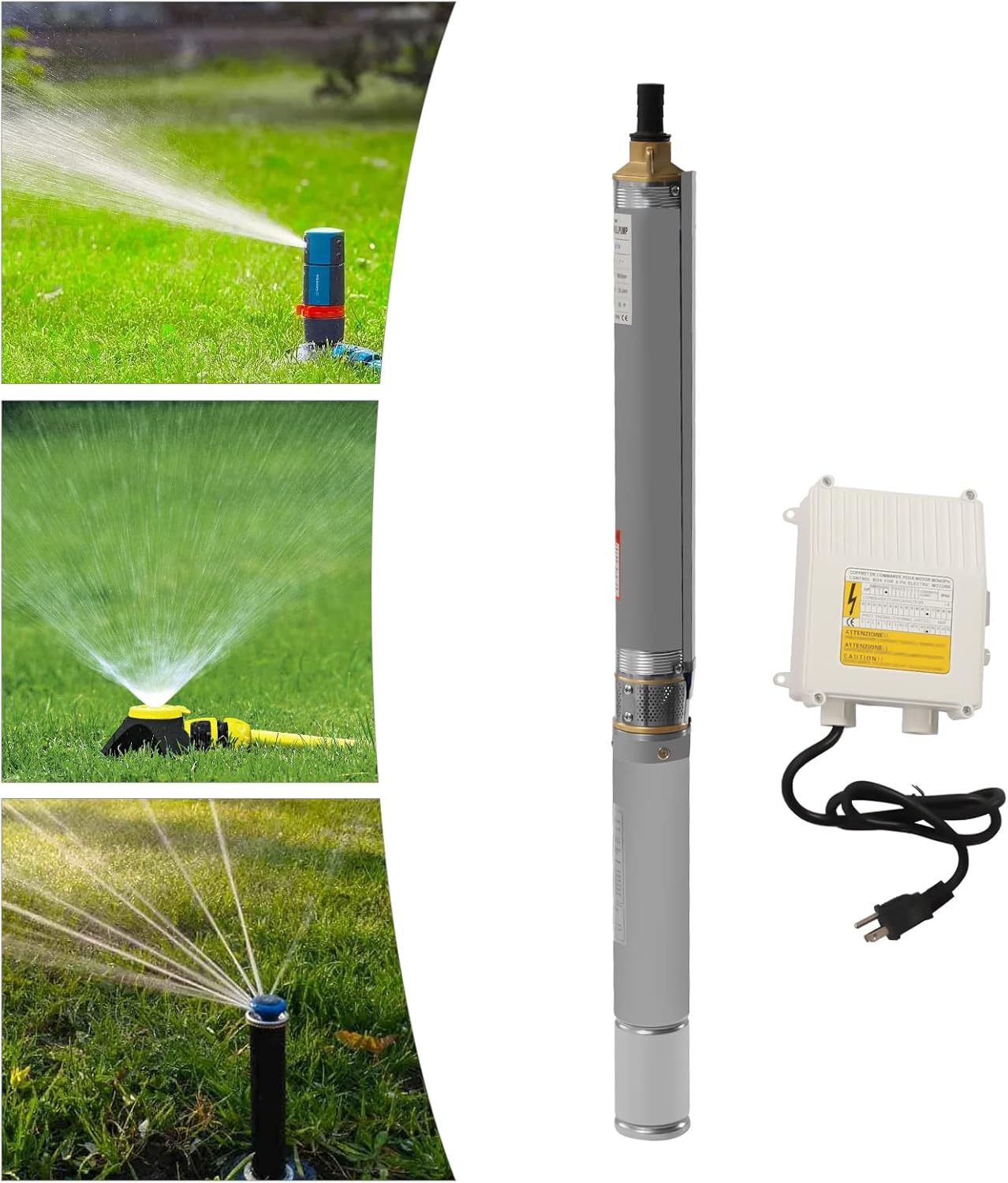 Submersible Well Pump, 110V 0.75KW Water Deep Well Pump Stainless Steel 380ft deep Deep Well Pump Outlet Submersible Bore Pump with Control Box for Industrial Factories Home Use