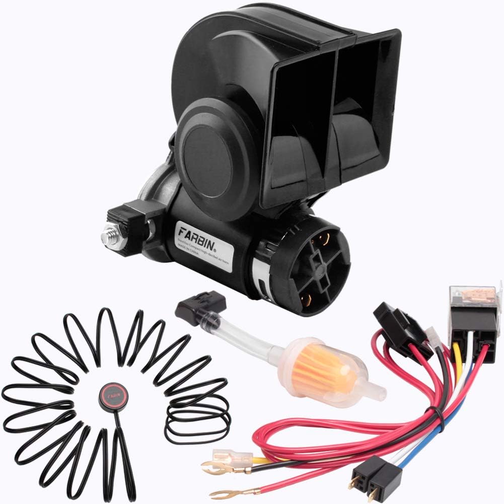 FARBIN Train Horn for Truck 12v 150db Loud Car Horn Snail Air Horn with Relay Harness for Any Vehicles(12V, black horn)
