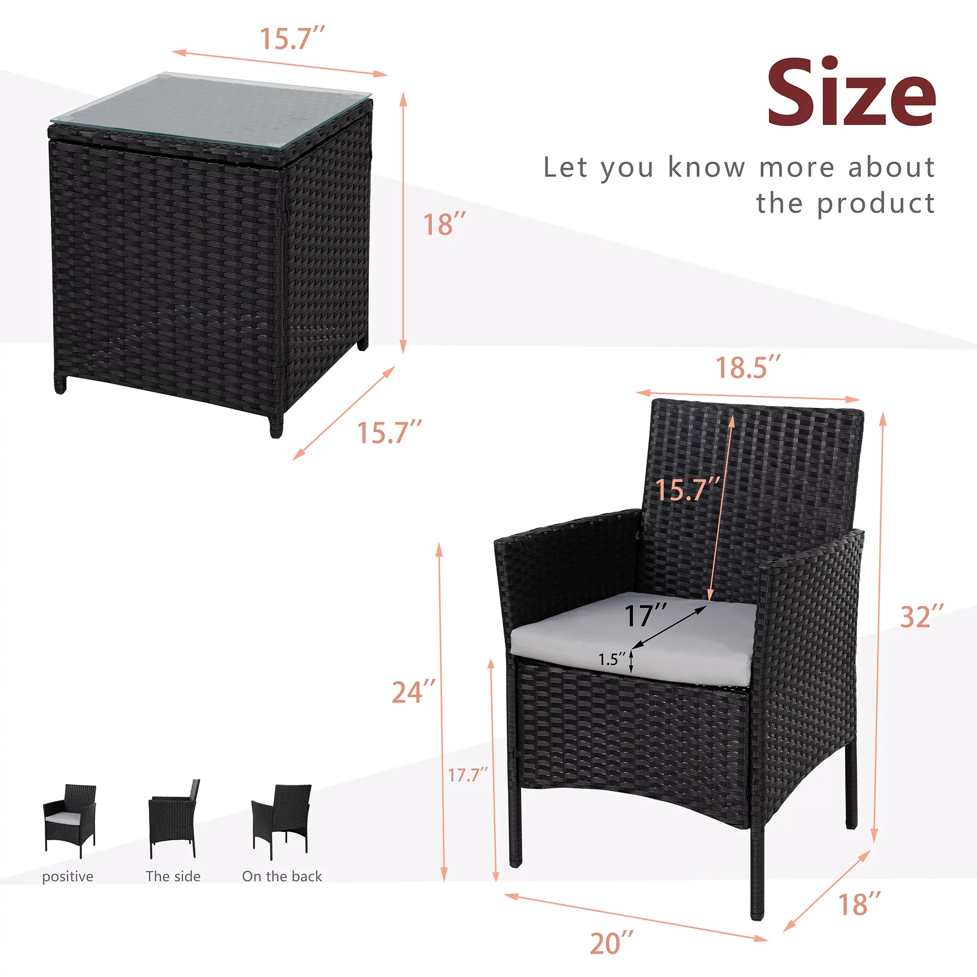 Walsunny 3 Pieces Patio Furniture Set Outdoor Wicker Conversation Bistro Set Outdoor Patio Chairs with Tempered Glass Table Beige