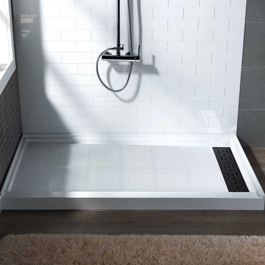Woodbridge Krasik 60 in. L x Alcove Solid Surface Shower Pan Base Drain in White Cover SBR - Shop Hardware Tools Online Store